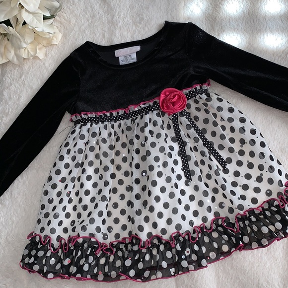 Bonnie Baby Black Velvet Polka Dot Dress Pink Rose 18M - Picture 8 of 14